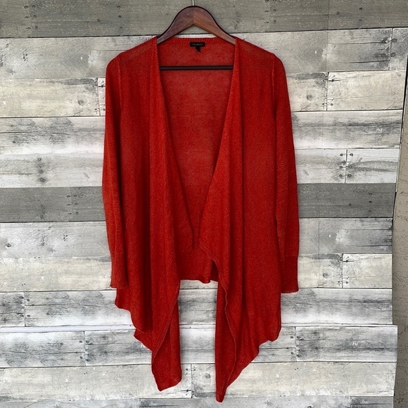 Talbots 100% Linen Waterfall Cardigan Size Small Orange - Picture 2 of 10